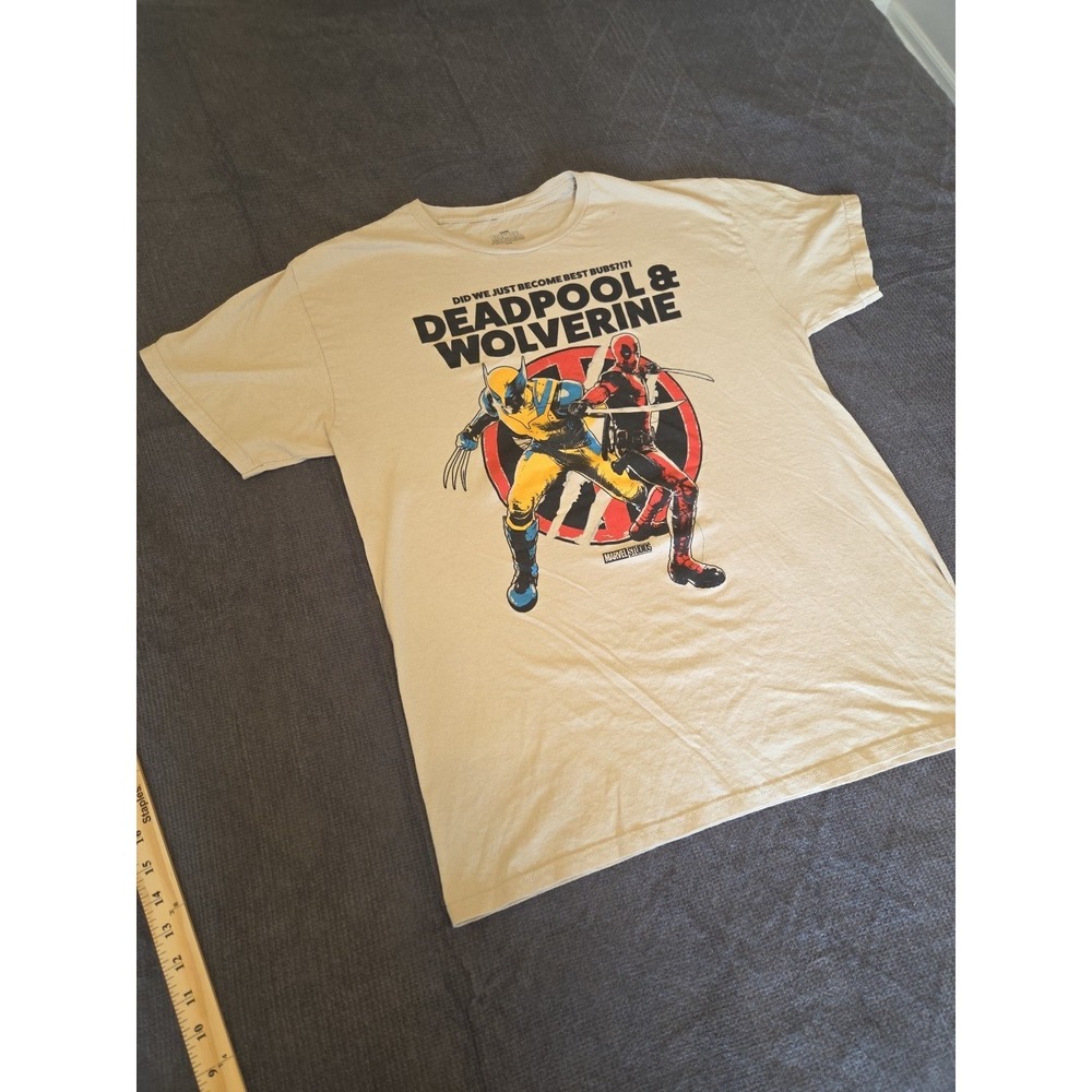 Marvel Deadpool & Wolverine Graphic Tee Cream Cotton Size Large Best Bubs Shirt